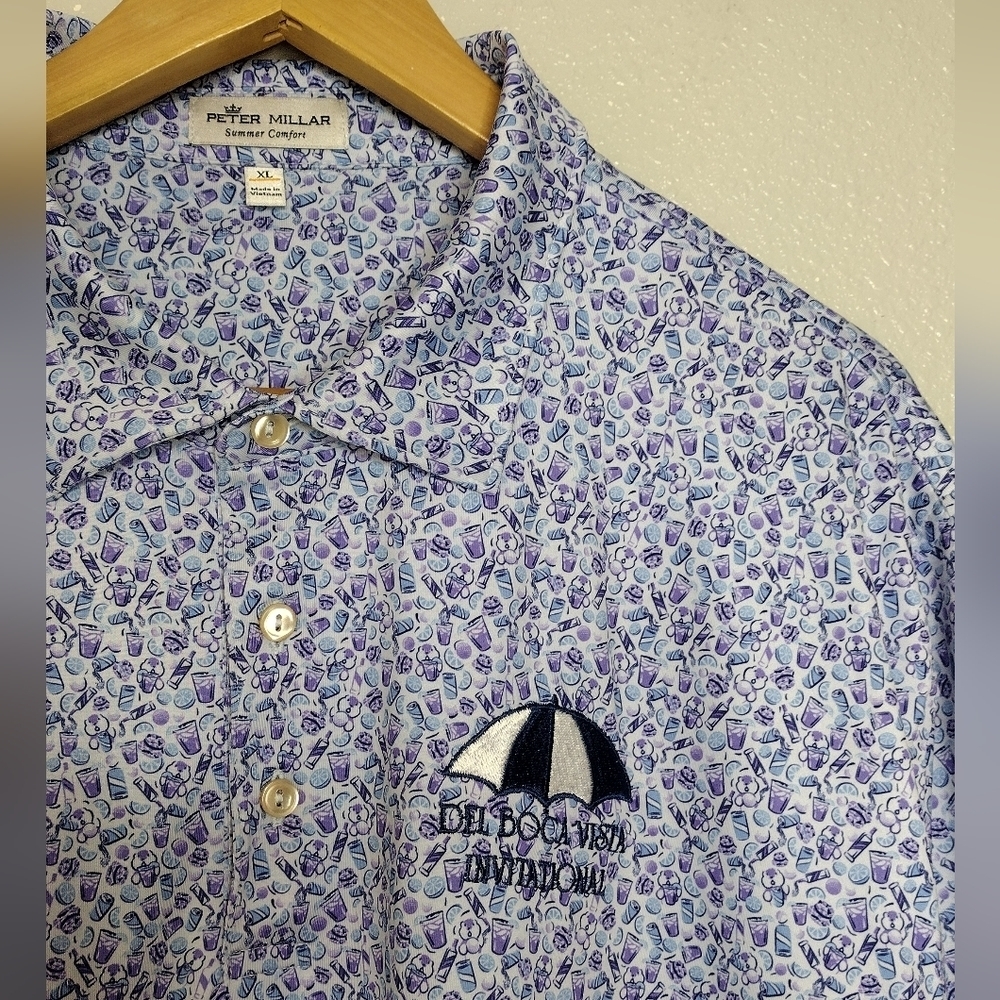 Peter Millar Summer Comfort Wine Cup Print Golf Short Sleeve Polo Shirt Sz XL - Picture 10 of 15